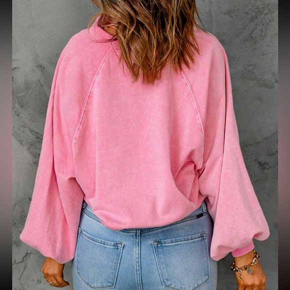 Pink sweatshirt sweater collar balloon sleeves women’s NWT - Picture 5 of 5